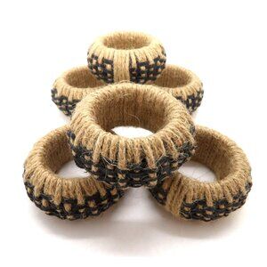 Napkin Rings Woven Rope Tan and Brown Set of 6 New